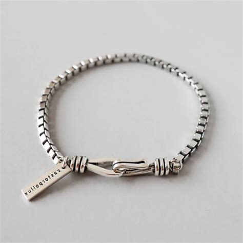 Pulsera Geom Trica De Plata De Ley Para Mujer Abalorio Simple