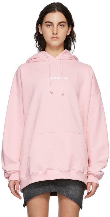 Vetements Pink Logo Label Hoodie Shopstyle