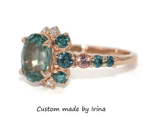 Sea Foam Teal Blue Sapphire Unique Engagement Ring One Of A Kind