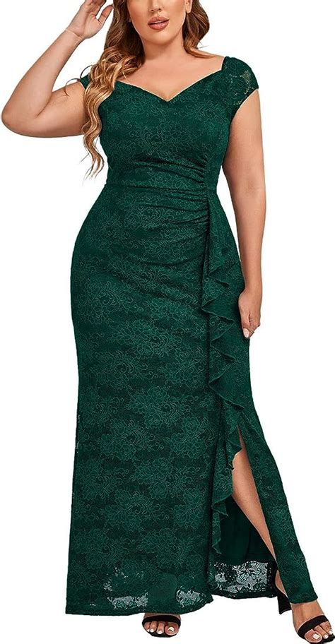 Miusol Womens Plus Size Floral Lace Off Shoulder Side Split Formal