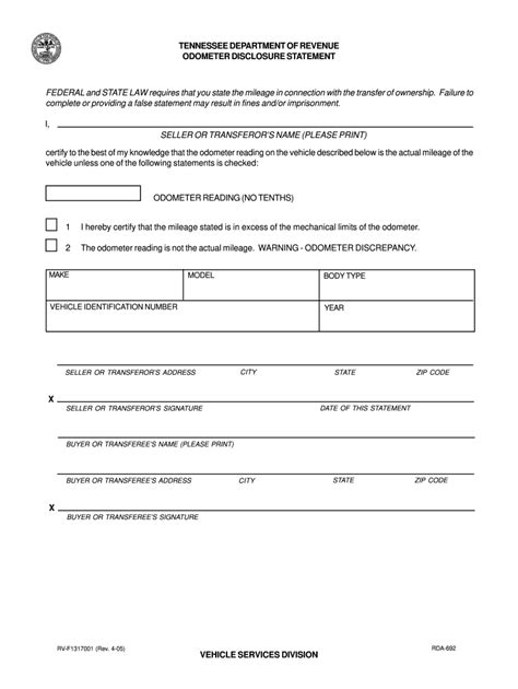 Tn Odometer Statement Fill Out And Sign Online Dochub