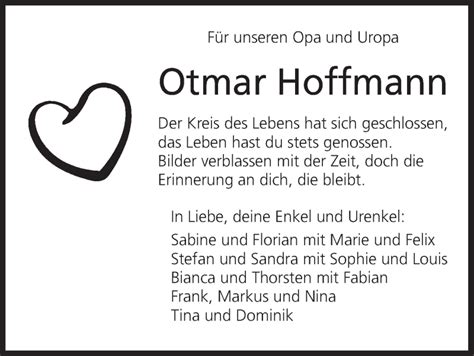 Otmar Hoffmann Traueranzeige Trauer Infranken De