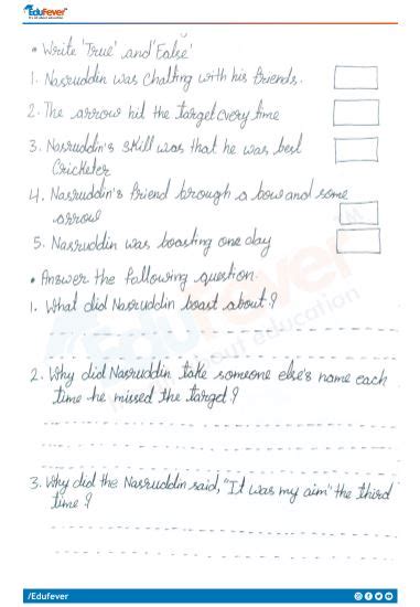 Cbse Class English Nasruddin S Aim Worksheet With Slolutions