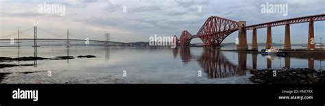 Firth Of Forth Bridges At Sunset - Panorama Stock Photo - Alamy