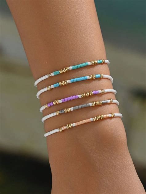 Pcs Bohemian Handmade Multi Layered Elastic Beaded Bracelet Set For