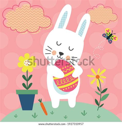 Cute Bunny Hugging Easter Egg Stock Vector Royalty Free 1927310957