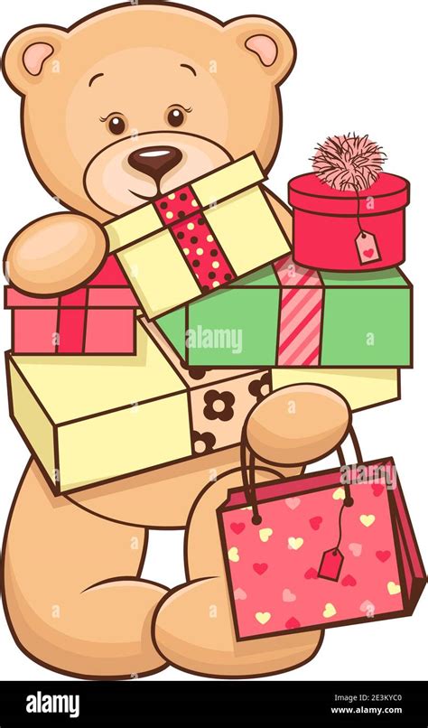 Lindo Oso De Peluche Dibujado A Mano Con Regalos Ilustraci N Vectorial