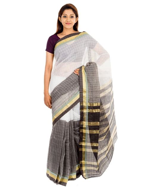 The Chennai Silks Cotton Saree Grey Ccm 54 Amazon Clothing