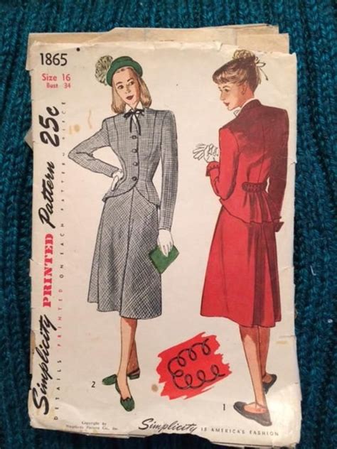 1946 Simplicity 1865 Vintage Sie 16 Etsy Suits For Women Vintage