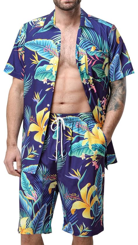 MRIGNT Men S Hawaiian Shirt And Short 2 Piece Vacation Outfits Sets