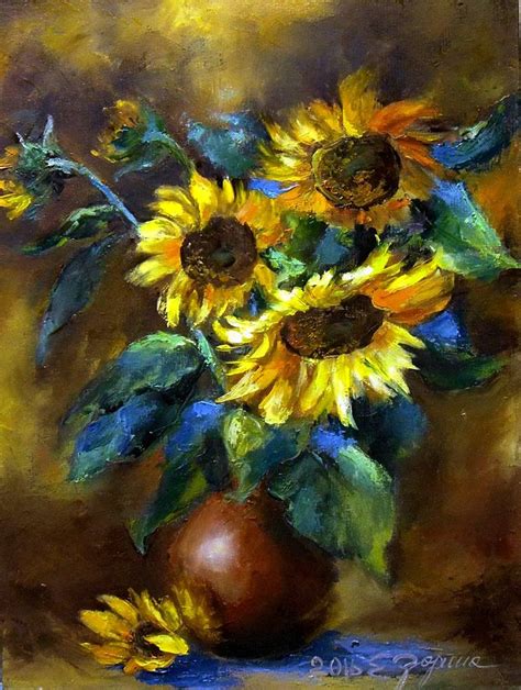 Sunflowers In A Vase Still Life Oil Painting Handmade Art Work One Of A