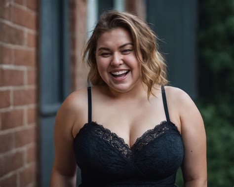 Premium Photo A Woman In A Black Bra Top Laughing