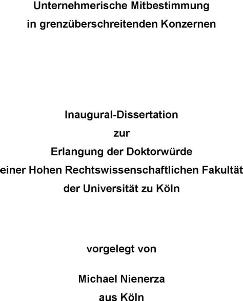 Unternehmerische Mitbestimmung In Grenz Berschreitenden Konzernen Pdf