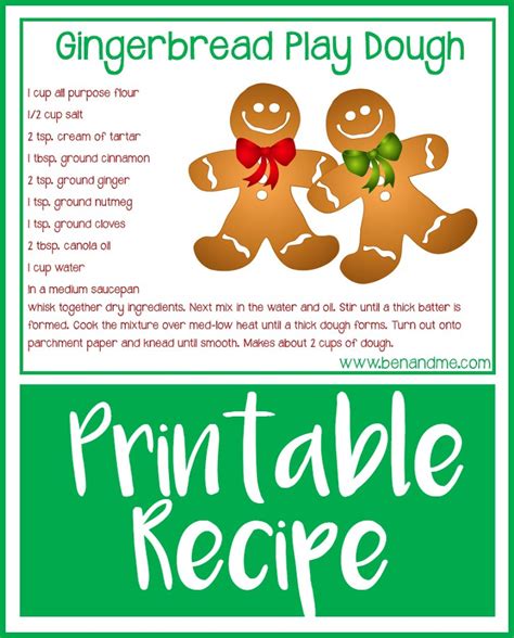 Gingerbread Play Dough Recipe {free printable} - Ben and Me