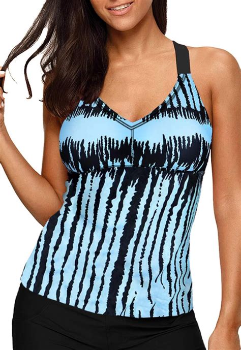 Aleumdr Womens Printed Strappy Racerback Tankini Swim Top No Bottom S