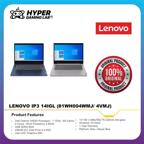 81WH004WMJ 81WH004VMJ LENOVO IDEAPAD 3 14IGL05 14 HD LAPTOP