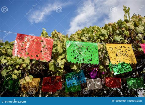 Papel Picado Flags Against Blue Sky Stock Image Image Of Angle