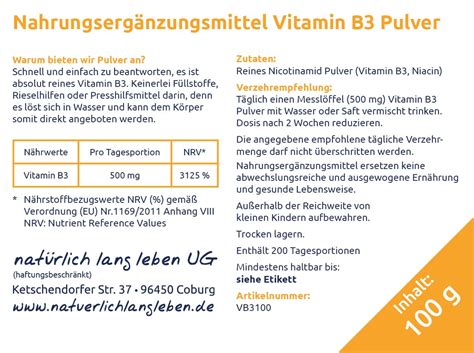 Nat Rlich Lang Leben Vitamin B Nicotinamid Pulver G Shop Apotheke