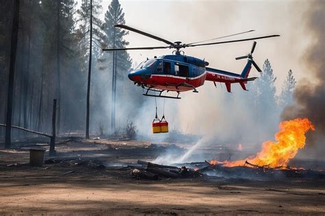 Premium Photo Fire Fighting Helicopter Carry Water Bucket To