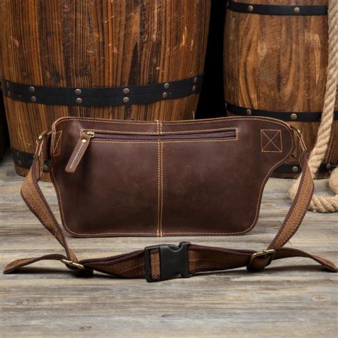 Vintage Brown Leather Fanny Pack Mens Waist Bags Hip Pack Belt Bags Bu Ichainwallets