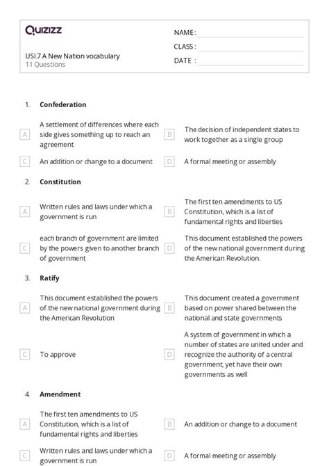 Civics Worksheets For Th Class On Quizizz Free Printable