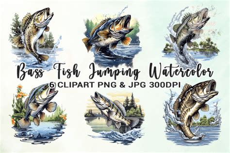 Bass Fish Jumping Watercolor Clipart Graphic By Venime Creative Fabrica