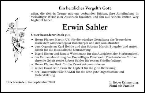 Traueranzeigen Von Erwin Sahler Allg Uer Zeitung