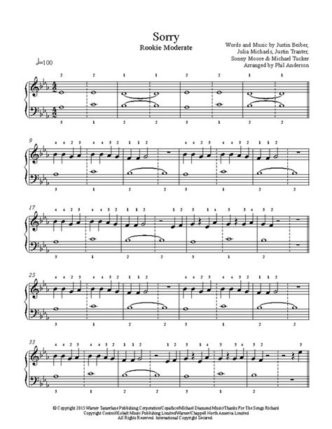 Sorry By Justin Bieber Piano Sheet Music Rookie Level Sheet Music Piano Sheet Piano Sheet