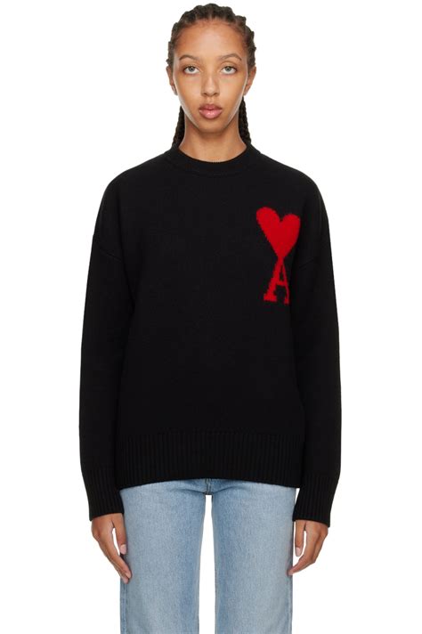 Ami Alexandre Mattiussi Black Ami De C Ur Sweater Ssense Wool