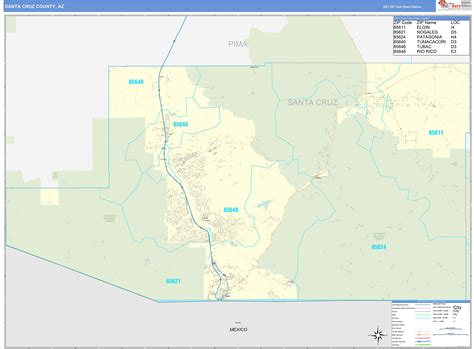 Santa Cruz County, AZ Zip Code Wall Map Basic Style by MarketMAPS ...