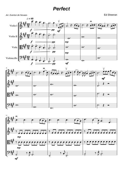 Ed Sheeran Perfect String Quartet Sheet Music For Violin Viola