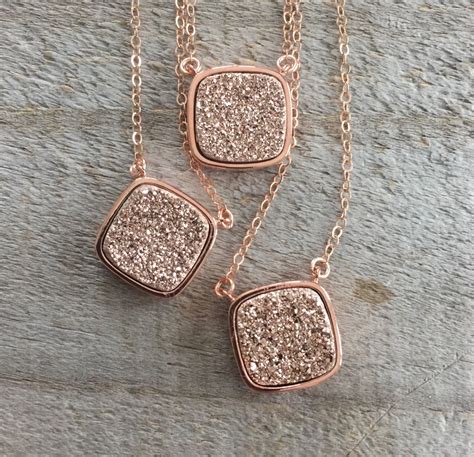 Rose Gold Druzy Necklace Drusy Necklace Druzy Quartz Etsy