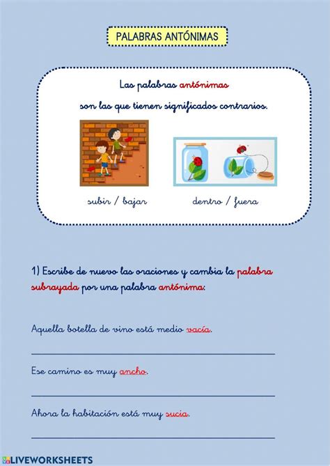 Actividad online de Antónimos para 2º DE PRIMARIA Puedes hacer los