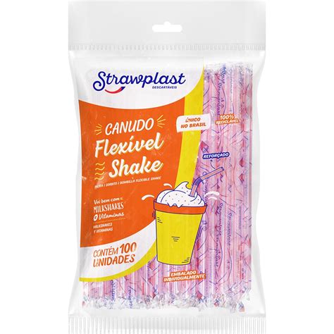 Canudo Flexível Shake 8mm Sachê Individual Transparente c Listra