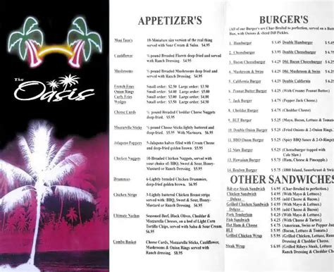 Oasis Bar & Grill Menu, Menu for Oasis Bar & Grill, Austin, Austin ...