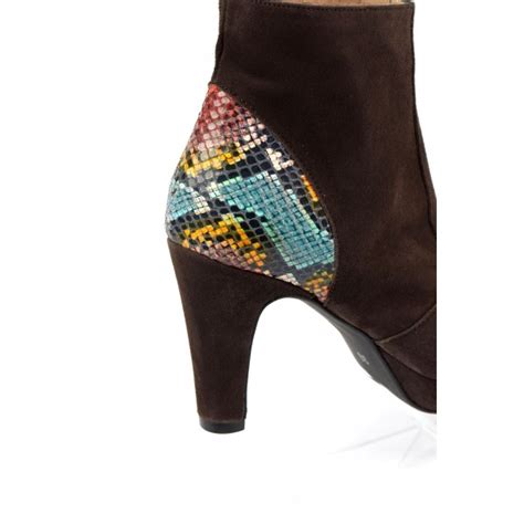 Bottines Fantaisie Cuir Daim Avec Cuir Python Brenda Zaro Marrons Lady