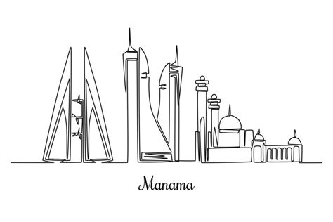 Single One Line Drawing Manama City Skyline City Concept Continuous