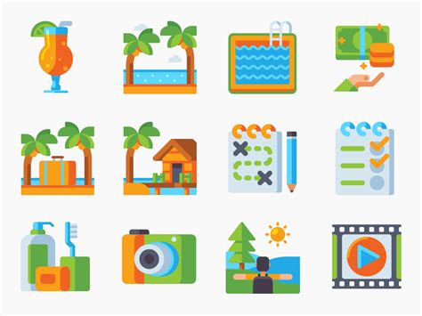 50 Vacation Planning Resort Icon Set Flat Icons