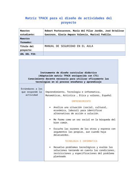 Docx Matriz Tpack Para El Dise O De Actividades Del Proyecto Final
