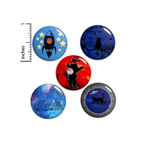 Funny Cat Space Button 5 Pack Backpack Pins Cat Lover Geeky Nerdy