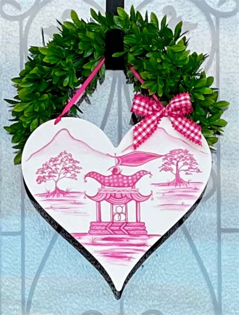 Chinoiserie Valentines Heart Door Hanger 15hand Painted Ready Etsy