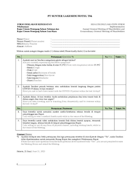 Fillable Online FORM DEKLARASI KESEHATAN / HEALTH DECLARATION ... Fax ...