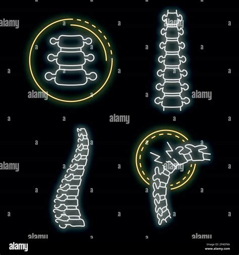 Spine Icon Set Outline Set Of Spine Vector Icons Neon Color On Black