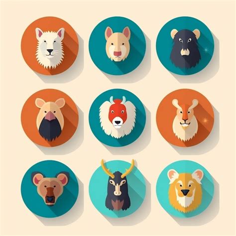 Premium AI Image | Set of cute animals icons in flat design style