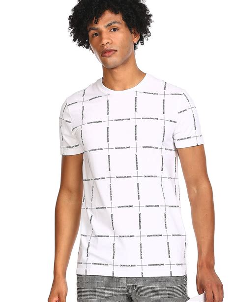 Buy Calvin Klein Men White Regular Fit Grid Logo Print T Shirt