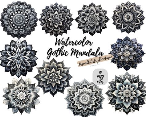 Watercolor Gothic Mandala Digital Download Wall Art Etsy