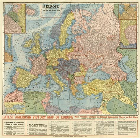 American victory map of Europe made after the end of WW 1 showing roughly what should be borders ...