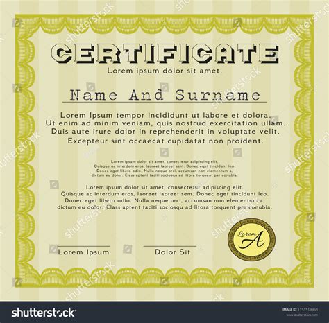 Yellow Certificate Diploma Template Superior Design Stock Vector Royalty Free 1151519969