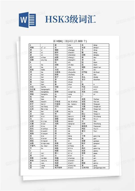 Hsk3级词汇word模板下载编号lpmzmjwv熊猫办公