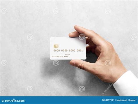 Hand Holding Blank White Credit Card Mockup With Chip Stock Image